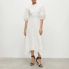 White Camila Asymmetric Broderie Dress