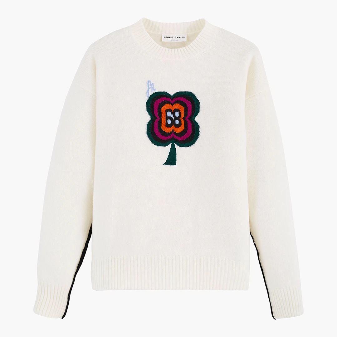 White Cashmere/Wool Flower Jumper