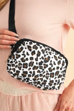 White Cheetah Print Multi Interlayer Zipped Crossbody Bag - WHITE / ONE SIZE / NYLON