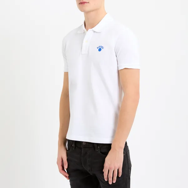 White Chest Logo Cotton Blend Polo Shirt - White