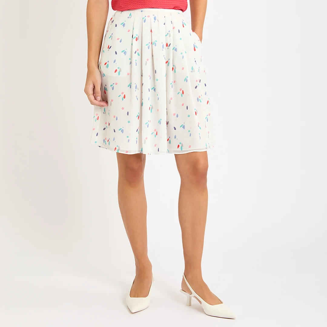 White Contrast Print Floaty Skirt ulti