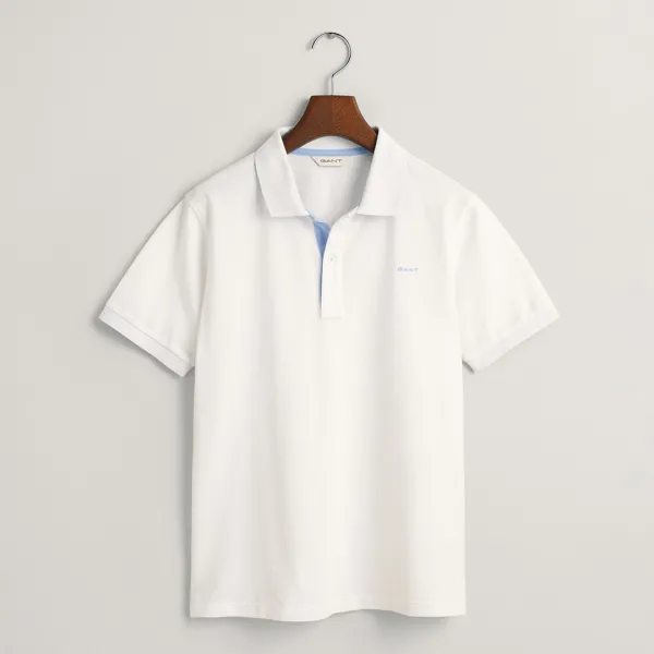 White Contrast Short Sleeve Pique Rugger - Size 12/14 Years