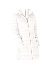 White Down Hooded Packable 3/4 Coat, White, S