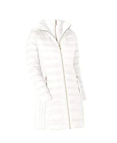 White Down Hooded Packable 3/4 Coat, White, S