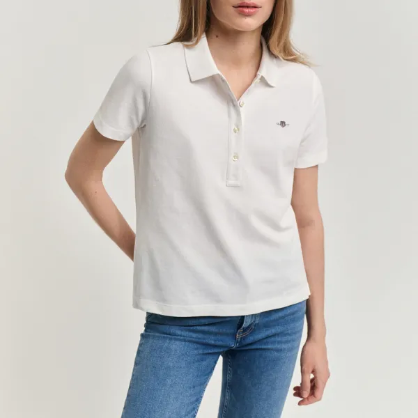 White Embroidered Archive Shield Polo Shirt - White