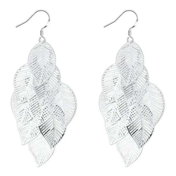 White Feathering Hanging Earrings - Silver