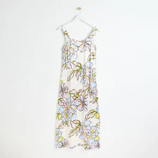 White Flower Square Neck Slip Dress