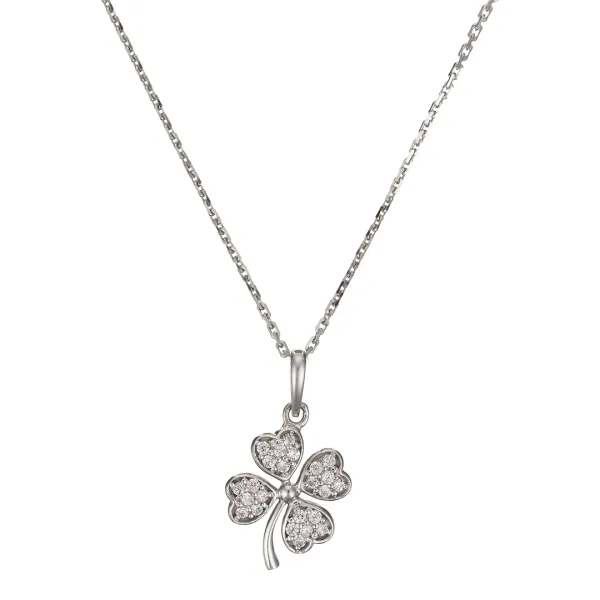 White Gold Clover Pendant Necklace and Zirconium - Silver