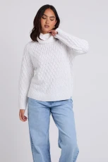 White Honeycomb Cable Roll Neck Jumper /