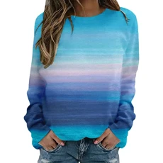 White Hoodie Women's Casual Colour Striped Gradient Print Long Sleeve Pullover Hoodie Oversize, N, S