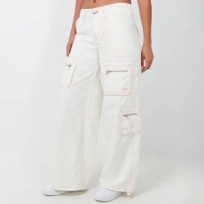 White Jessie Mid Rise Baggy Cargo Trousers