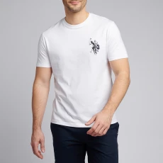 White Large Embroidered Player Cotton T hirt - Navy