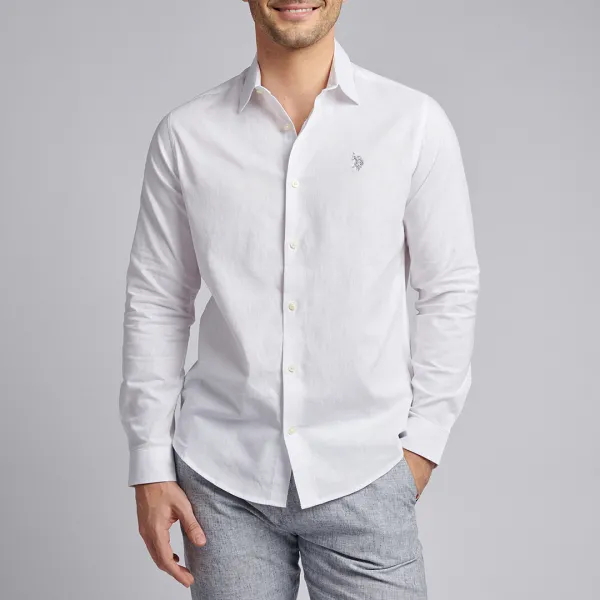 White Linen Blend Shirt