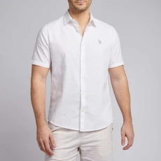 White Linen Blend Shorts Sleeve Shirt