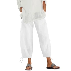 White Linen Trousers Womens Plus Size, Wide Leg Cotton Palazzo Trousers for Women UK with Pockets Print Cotton Cropped Pants Linen Cropped Trousers Womens Jogger Sweatpants Holiday Essentials