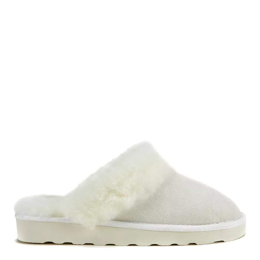 White Mool Suede Sheepskin Slippers