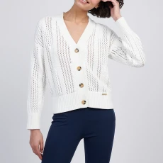 White Open Knit Cable Cotton Cardigan