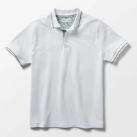 White Pique Polo with Laurel Leaves Accents, L