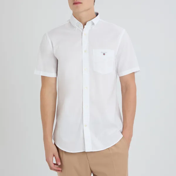 White Poplin Short Sleeve Cotton Shirt - White