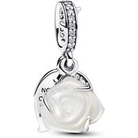 White Rose in Bloom Double Dangle Charm