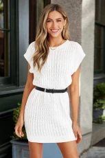 White Round Neck Sleeveless Mini Jumper Dress