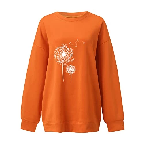 White Sweatshirt Women Y2K Hoodie Jumpers Best Teacher Gifts Active Workout Womens Sweatshirts Long Sleeve Hoodies Round Neck Pullovers Drop Shoulders Sweater (A-Orange, XXL) Sale Clearance