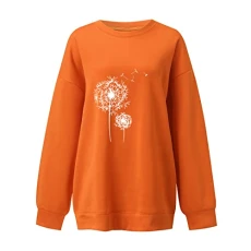 White Sweatshirt Women Y2K Hoodie Jumpers Best Teacher Gifts Active Workout Womens Sweatshirts Long Sleeve Hoodies Round Neck Pullovers Drop Shoulders Sweater (A-Orange, XXL) Sale Clearance