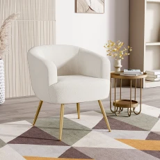 White Teddy Fabric Armchair with Metal Legs White