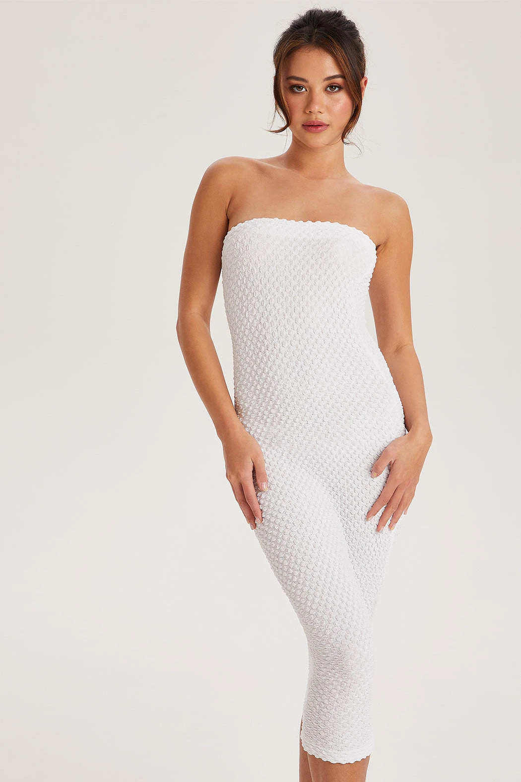 White Textured Bandeau Dress /