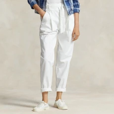 White Twill Cotton Blend Trousers