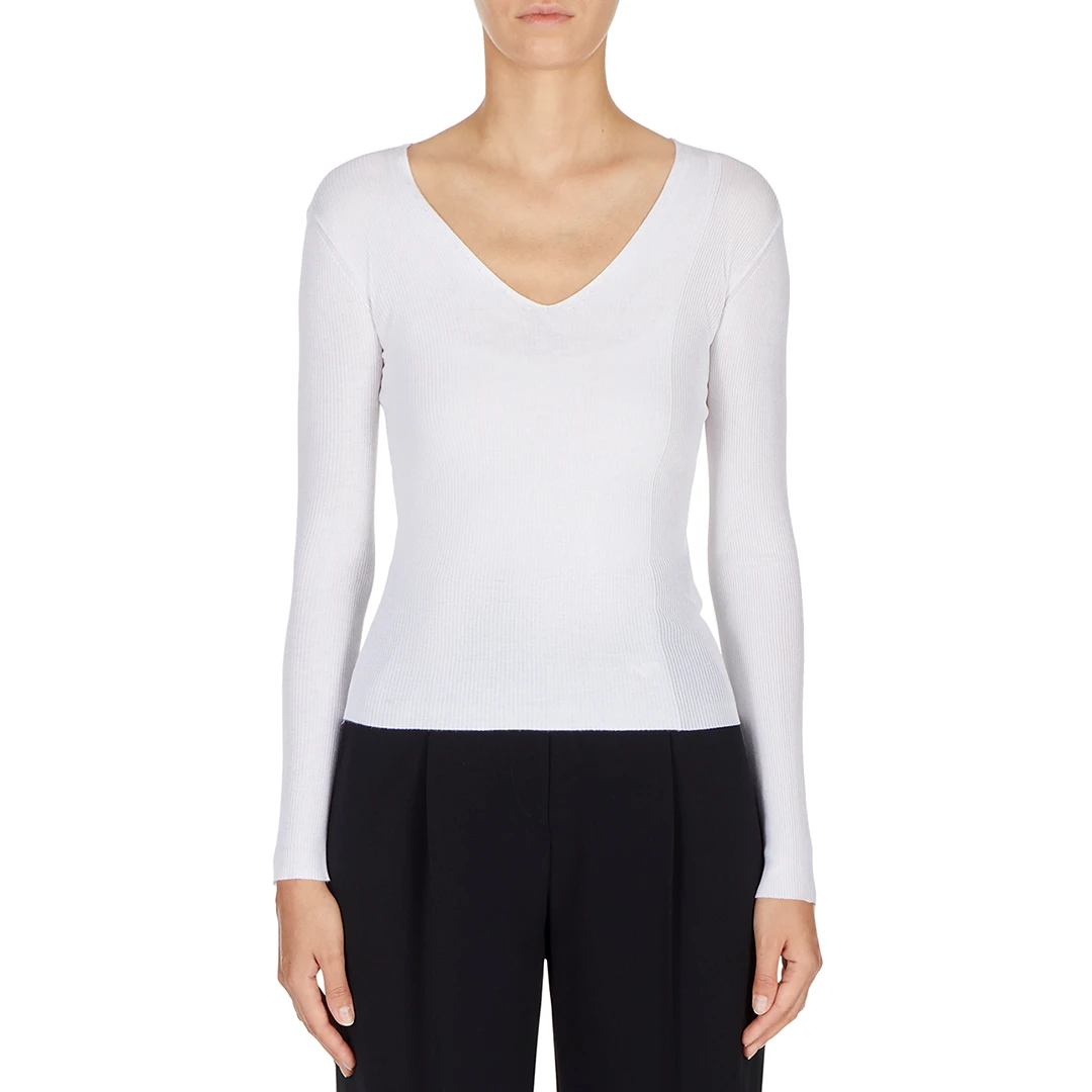 White V- Neck Long Sleeve Top