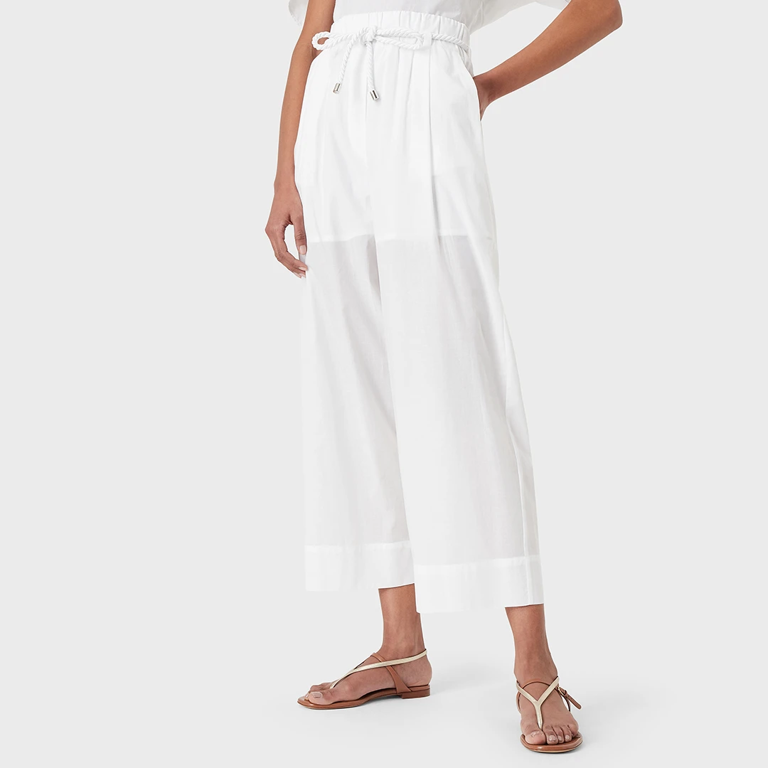 White wide Leg Cotton Trousers