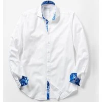 White With Blue Blossom Accents Shirt, L