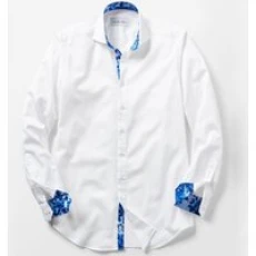 White With Blue Blossom Accents Shirt, L