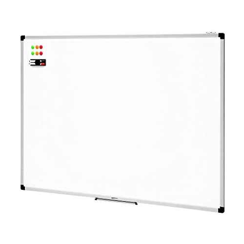 Whiteboard Drywipe Magnetic with Pen Tray and Aluminium Trim, 120 cm x 90 cm (WxH)