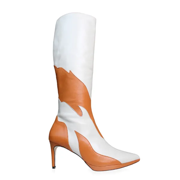White/Orange Wanda Heeled Long Boot - Multi