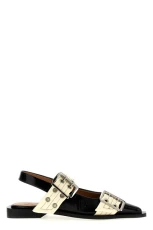 Wide Belt Buckle ballet flats White/Black Size