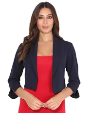 Wide Lapel 3/4 Sleeve Shrug (Navy, 8), 3729-NVY-08