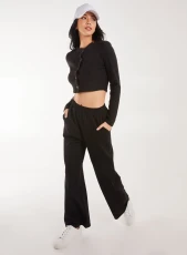 Wide Leg Joggers  - L  - BLACK