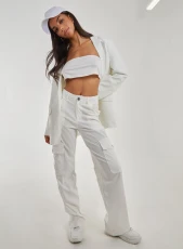 Wide Leg Pocket Cargo Pants  - 12  - White