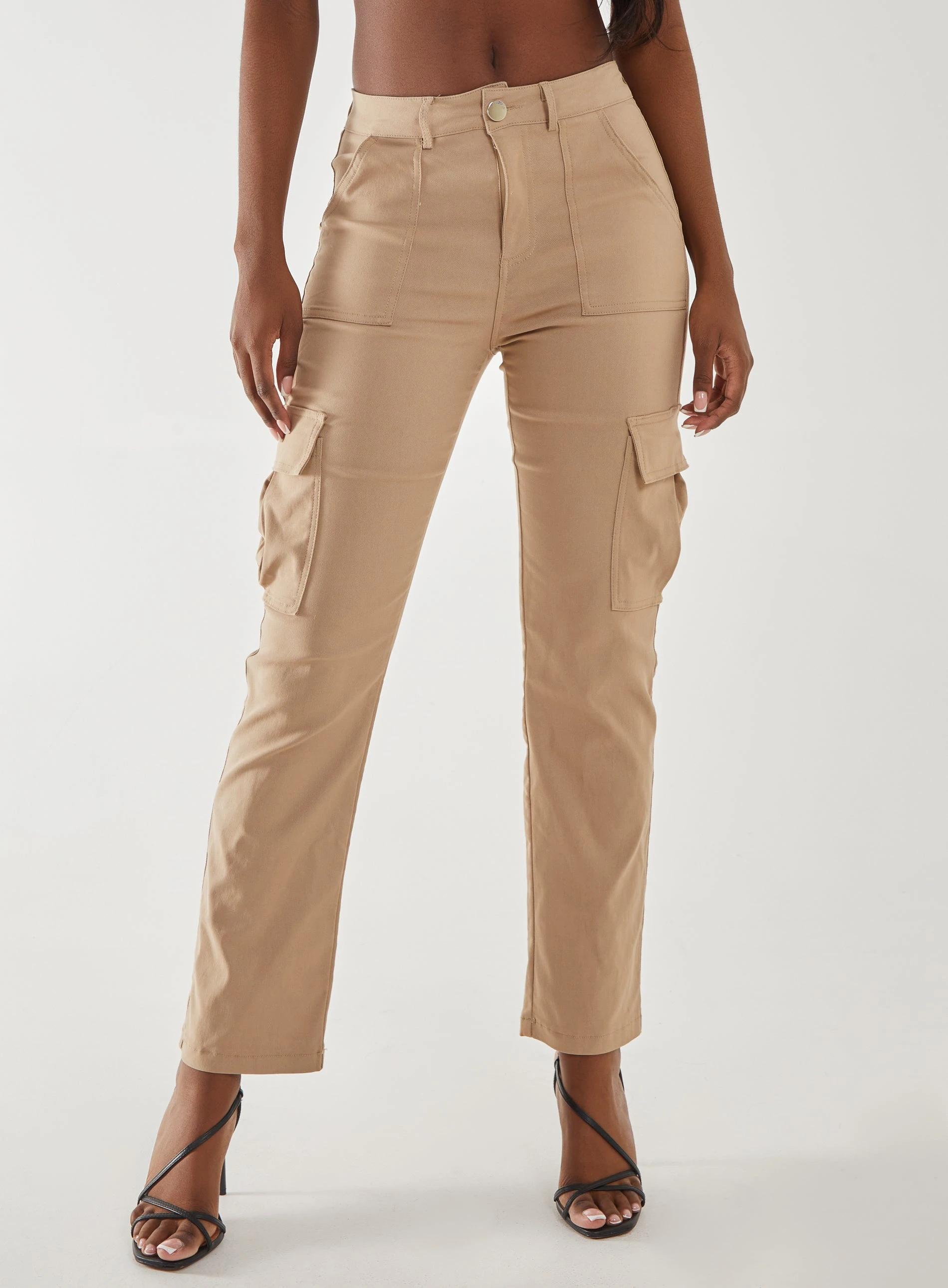 Wide Leg Pocket Cargo Pants  - 16  - Stone