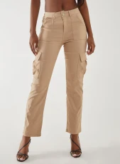 Wide Leg Pocket Cargo Pants  - 8  - Stone