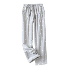 Wide Leg Trousers for Women UK Fleece Pyjamas Thermal Straight Pajamas Elastic Waist Loose Loungewear Winter Warm Nightwear Bottoms Baggy Soft Household Clothes Home Workout Sweatpants
