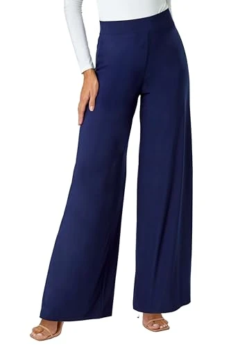 Wide Leg Trousers for Women UK Ladies Palazzo Pants Evening Jersey Elasticated High Waist Smart Flar