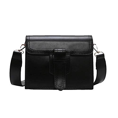 Wide Shoulder Strap Women's One-Shoulder Small Square Bags Retro Messenger Bag Black