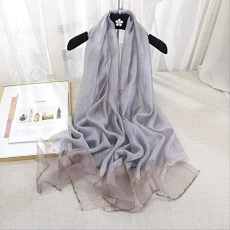 Wild Beaded Silk Scarf Wool Scarf Silk Air Conditioning Dress Shawl Long Female Spring And Autumn Scarf 190X80Cm Light Gray