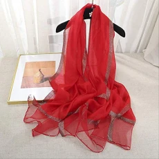 Wild Beaded Silk Scarf Wool Scarf Silk Air Conditioning Dress Shawl Long Female Spring And Autumn Scarf 190X80Cm Red