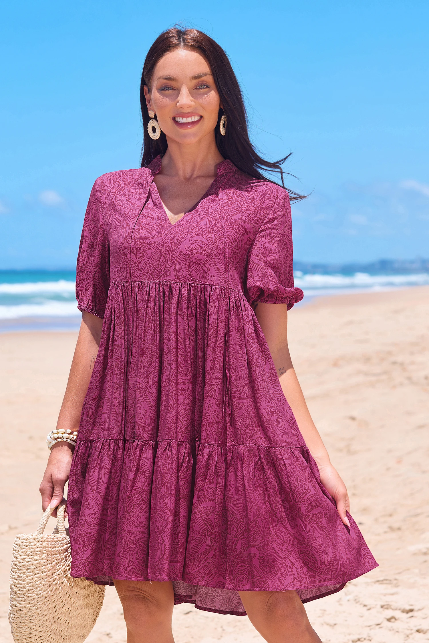 Wild Raspberry Paisley Mini Dress - Pink