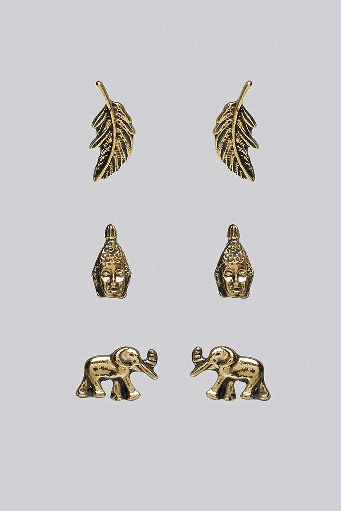 Wilder Pack Elephant Tribal Gold Earrings