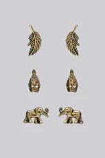 Wilder Pack Elephant Tribal Gold Earrings